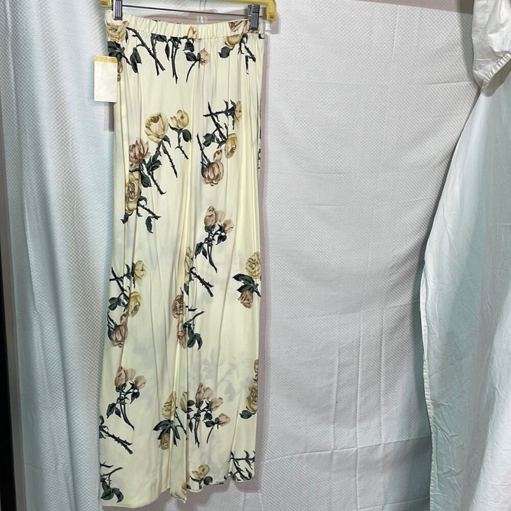 Island S elastic waist maxi skirt bias cut cream brown offset flower floral nwt